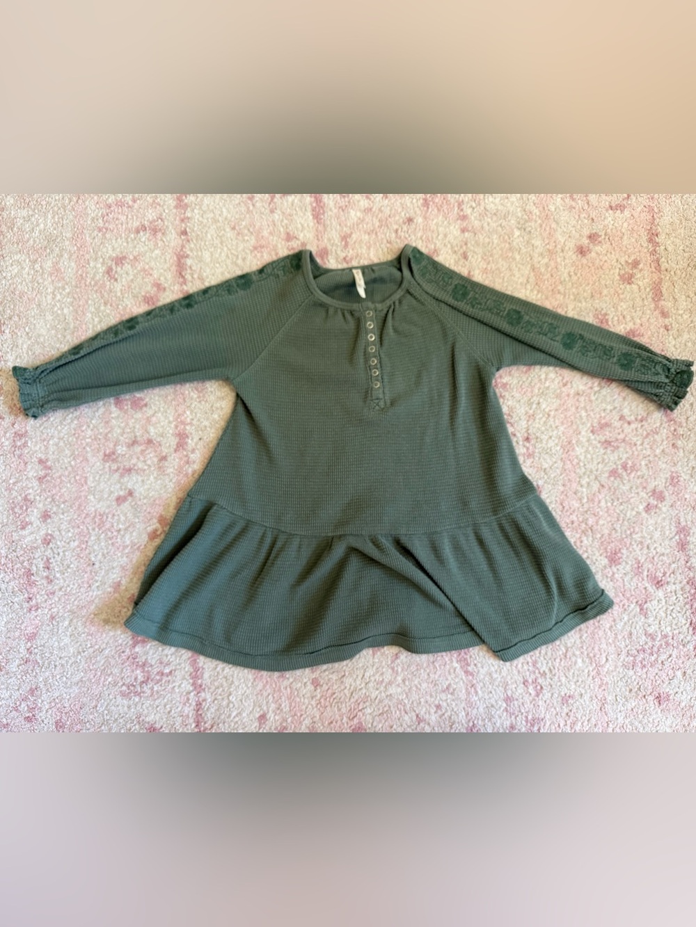 Girls' Long-Sleeve Ruffle Hem Dress in Olive Green
